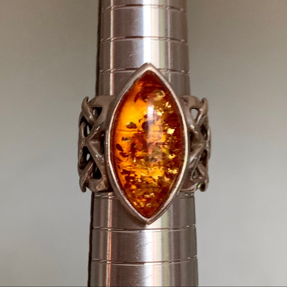 Amber Celtic knot ring